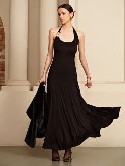 Irregular-Ring Flowy Halter Dress