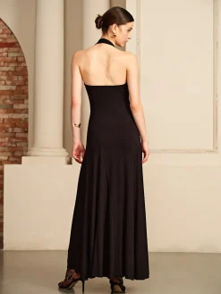 Irregular-Ring Flowy Halter Dress