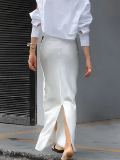 Ivory Glow Satin Maxi Skirt
