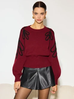 Jacquard Cinched Waist Knit Top