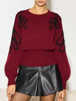 Jacquard Cinched Waist Knit Top
