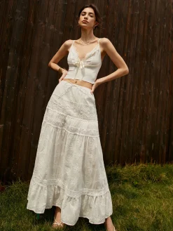 Jacquard Cotton Blends Maxi Skirt