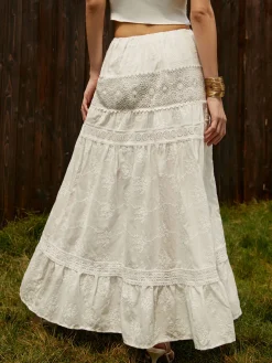 Jacquard Cotton Blends Maxi Skirt