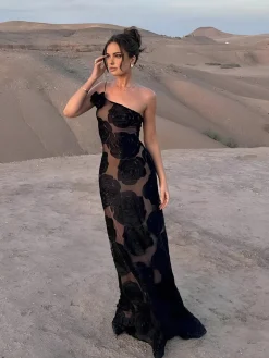 Jacquard Floral Asymmetrical Long Dress