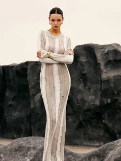 Jacquard Striped Crochet Long Dress