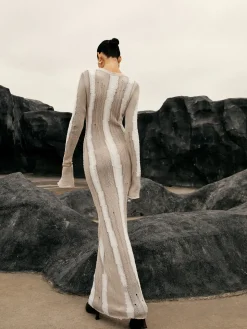 Jacquard Striped Crochet Long Dress