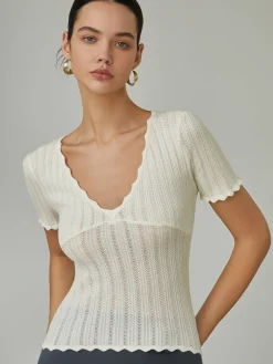 Keep It Simple Scalloped Pointelle Top