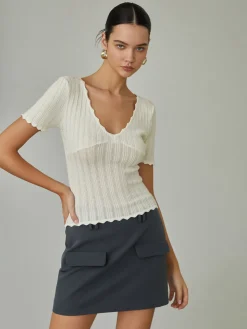 Keep It Simple Scalloped Pointelle Top