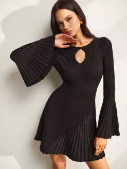Keyhole Neckline Bell Sleeve Sweater Dress