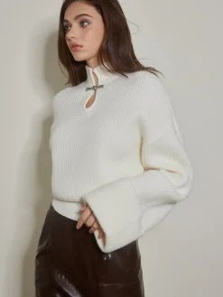 Keyhole Neckline Ribbed Shift Sweater