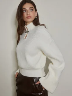 Keyhole Neckline Ribbed Shift Sweater