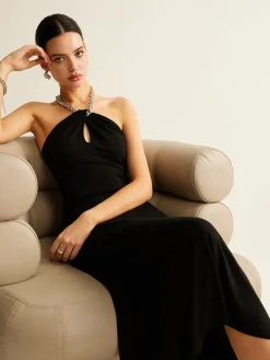 Keyhole Neckline Sleeveless Halter Dress