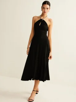 Keyhole Neckline Sleeveless Halter Dress