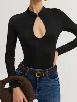 Keyhole Neckline Thin Bodysuit