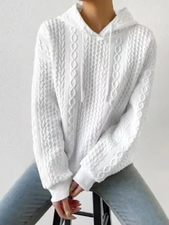 Knit Cable Long Sleeve Drawstring Hoody