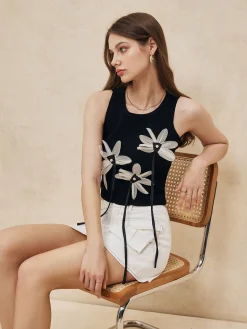 Knit Floral Tassel Vest