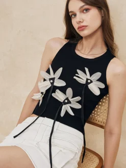 Knit Floral Tassel Vest