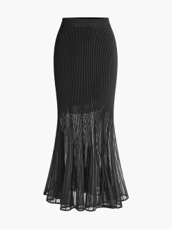 Knit Pleated Semi-sheer Maxi Skirt