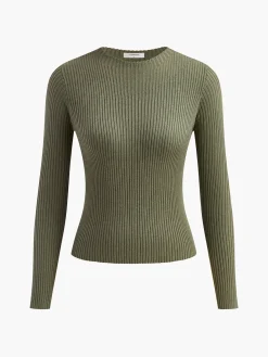 Knit Ribbed Crew Neck Asymmetric Top