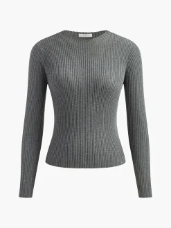 Knit Ribbed Crew Neck Asymmetric Top