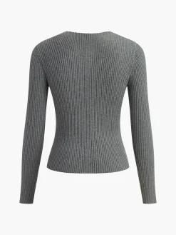 Knit Ribbed Crew Neck Asymmetric Top