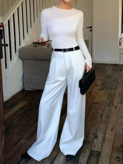 Knit Ribbed Crew Neck Asymmetric Top