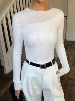 Knit Ribbed Crew Neck Asymmetric Top