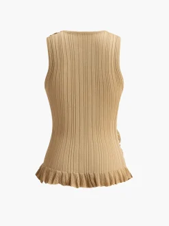 Knit-Floral Lettuce Trim Tank Top