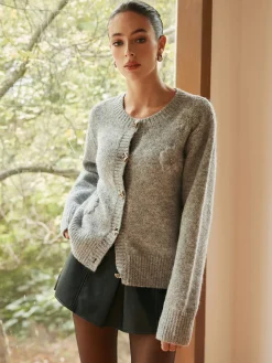 Knit-Floral Metal Button Cardigan