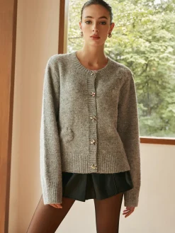 Knit-Floral Metal Button Cardigan