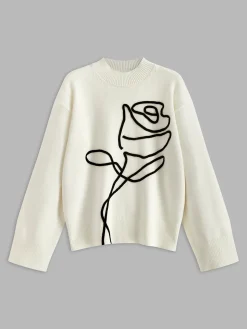Knit-Floral Pullover Sweater