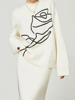 Knit-Floral Pullover Sweater