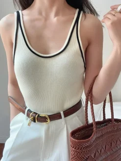 Knitted Crew Collar Contrast Vest