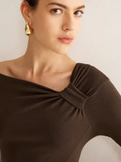 Knotted Cold-Shoulder Jersey Top