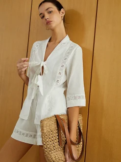 Knotted Cutout Half Sleeve Top With Shorts Set