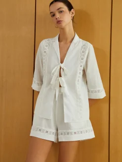 Knotted Cutout Half Sleeve Top With Shorts Set