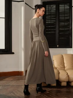 Knotted Pleated Jersey Dress