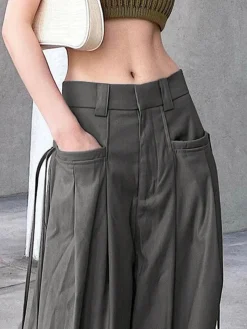 Knotted Pleated Wide-Leg Draped Pants