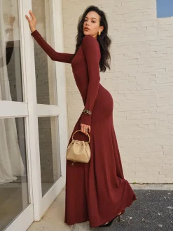 Knotted Ruched Jersey Long Dress