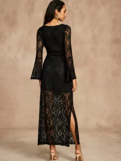Lace Bell Sleeve Lined Dress