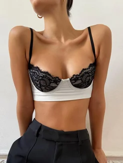 Lace Bra Detail Cropped Cami Top