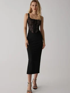 Lace Corset Square Neck Long Dress