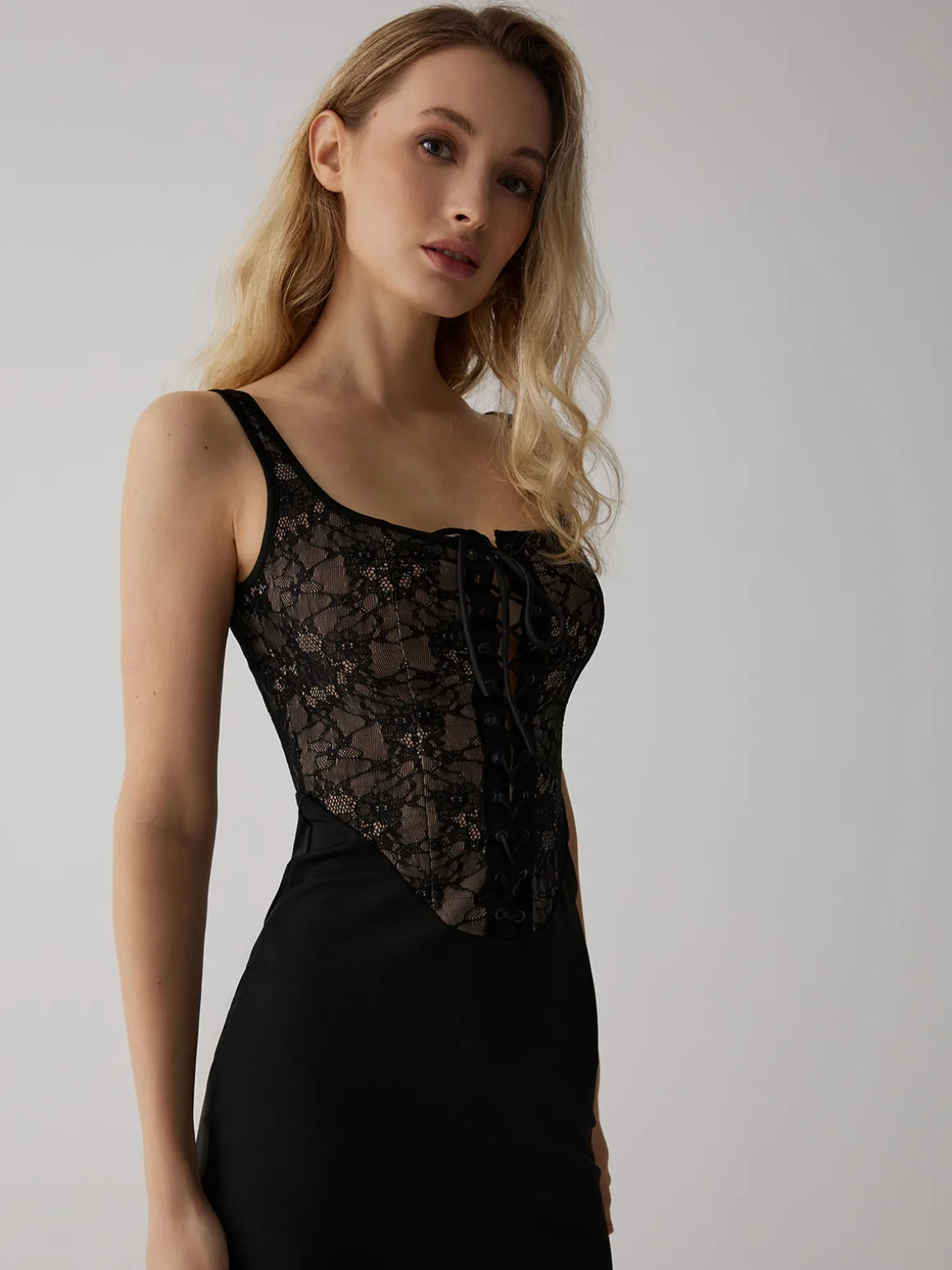 Lace Corset Square Neck Long Dress