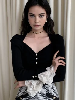 Lace Cuff Slim Sweater