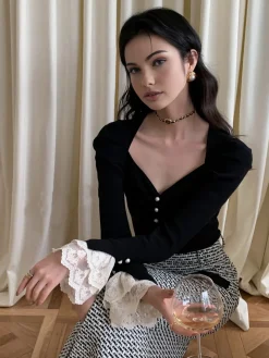 Lace Cuff Slim Sweater