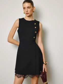 Lace Hem Metal-Detail Tank Dress
