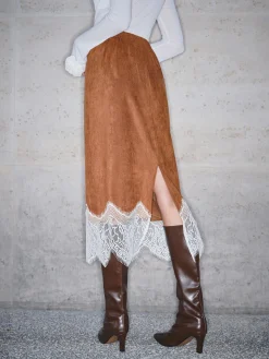 Lace Hem Suede Skirt