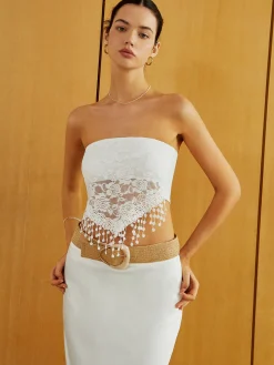 Lace Insert Tassel Hem Tube Top