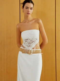 Lace Insert Tassel Hem Tube Top