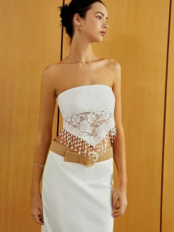 Lace Insert Tassel Hem Tube Top